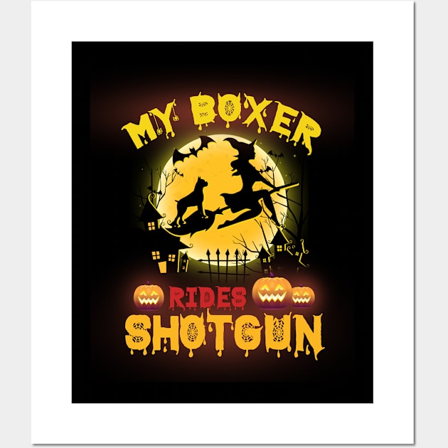 My Boxer  Rides ShotGun Halloween Pumpkin Moon Witch and Dog Ride Broom Wall Art by vip.pro123